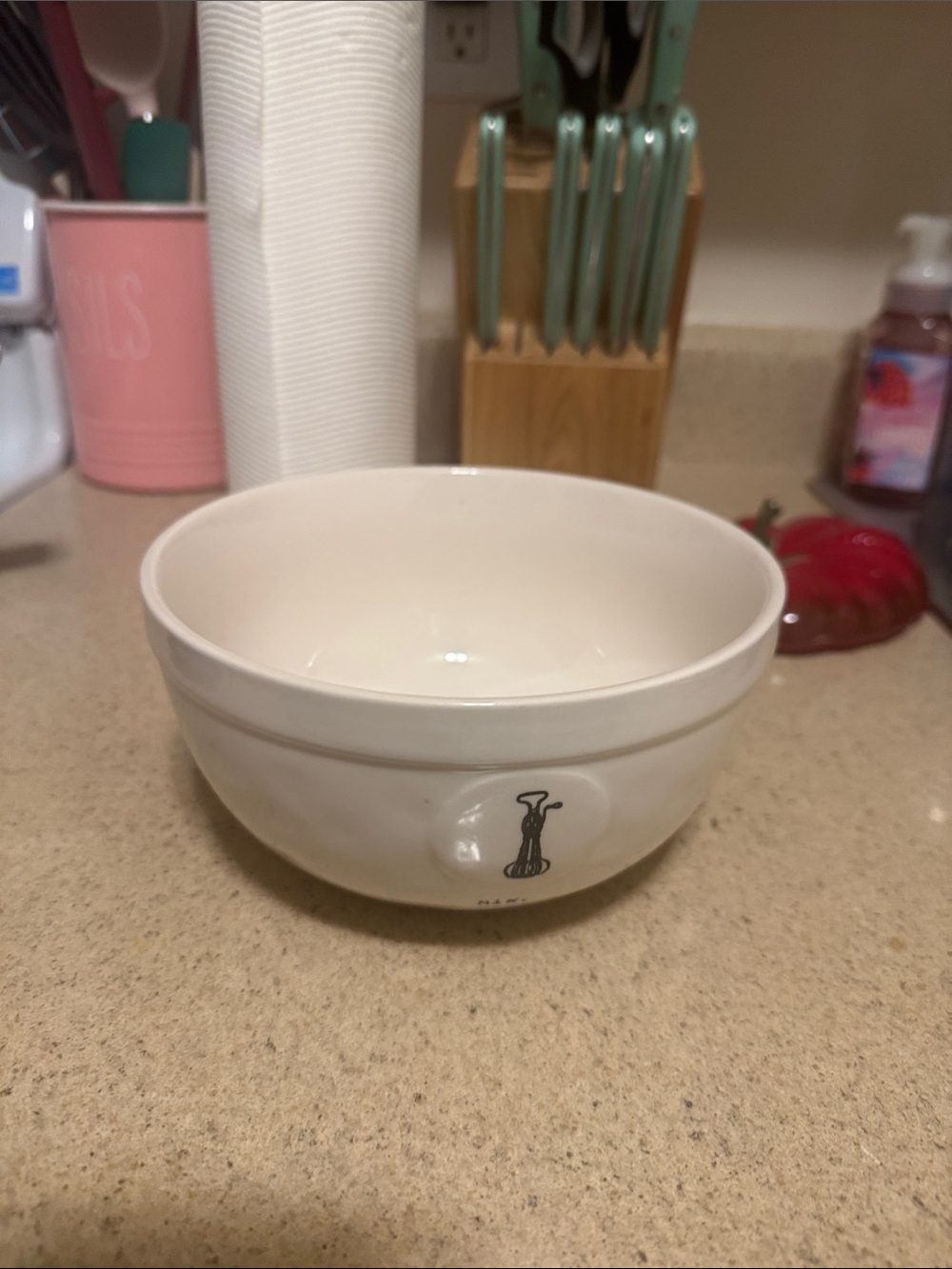 Rae Dunn Cream Ceramic Bowl with Black Accent